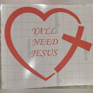 Y'ALL NEED JESUS Coral Heart & Cross Vinyl Decal
